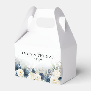 Navy Blue and White Roses Wedding Favour Box