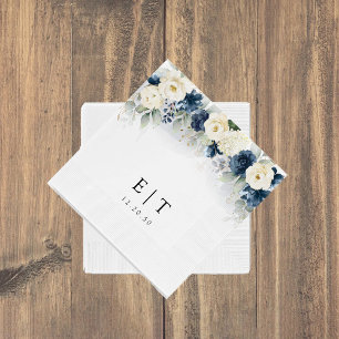 Navy Blue and White Roses Wedding Napkins