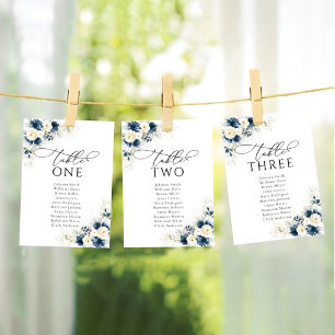 Navy Blue and White Roses Wedding Seating Chart