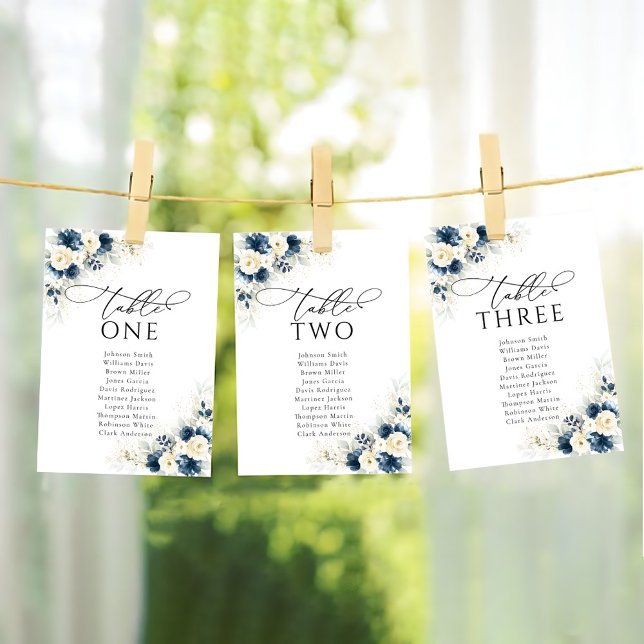 Navy Blue and White Roses Wedding Seating Chart (Creator Uploaded)