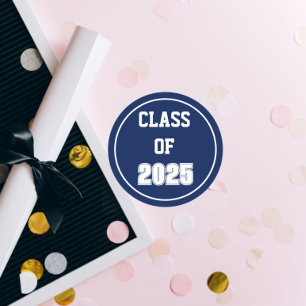Navy Blue and White School Class Year Classic Round Sticker