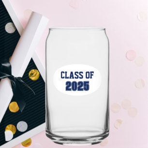 Navy Blue and White School Colors Class Year Can Glass
