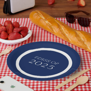 Navy Blue and White School Colours and Class Year Paper Plate