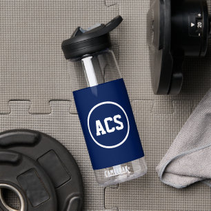 Navy Blue and White School Colours and Letters Water Bottle