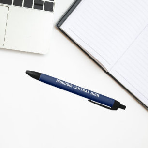 Navy Blue and White School Colours and Name Black Ink Pen