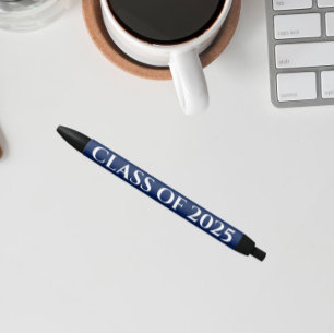 Navy Blue and White School Colours Class Year Black Ink Pen