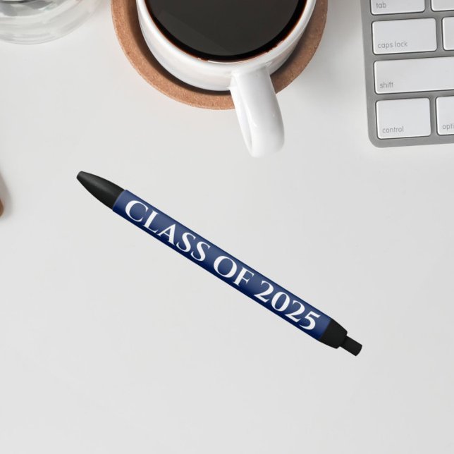 Navy Blue and White School Colours Class Year Black Ink Pen (In Situ)