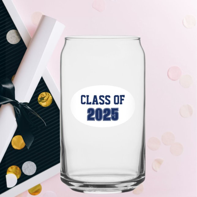 Navy Blue and White School Colours Class Year Can Glass (In Situ (Graduation))