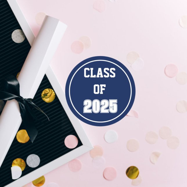 Navy Blue and White School Colours Class Year Classic Round Sticker (In Situ Graduation)