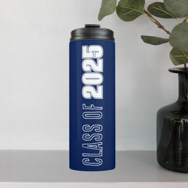 Navy Blue and White School Colours Class Year Thermal Tumbler (In Situ)