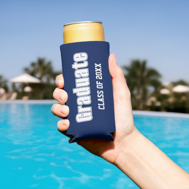 Navy Blue and White School Colours Graduate Seltzer Can Cooler (In Situ Pool)