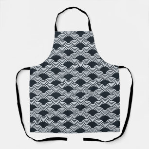Navy blue and white Seigaiha waves pattern Apron