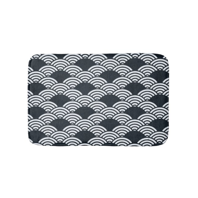 Navy blue and white Seigaiha waves pattern Bath Mat (Front)