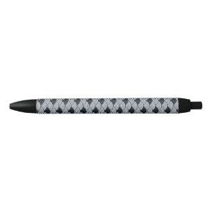 Navy blue and white Seigaiha waves pattern  Black Ink Pen