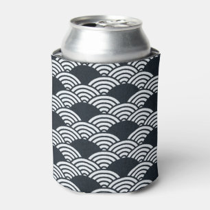 Navy blue and white Seigaiha waves pattern Can Cooler