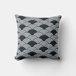 Navy blue and white Seigaiha waves pattern Cushion