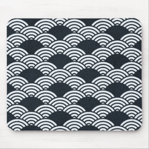 Navy blue and white Seigaiha waves pattern Mouse Mat