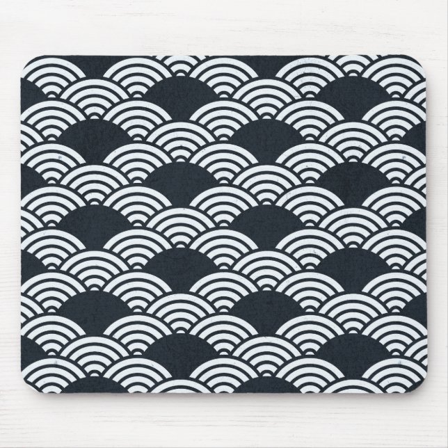 Navy blue and white Seigaiha waves pattern Mouse Mat (Front)
