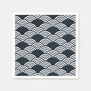 Navy blue and white Seigaiha waves pattern Napkin