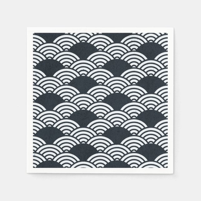 Navy blue and white Seigaiha waves pattern Napkin (Front)