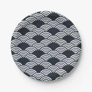 Navy blue and white Seigaiha waves pattern Paper Plate