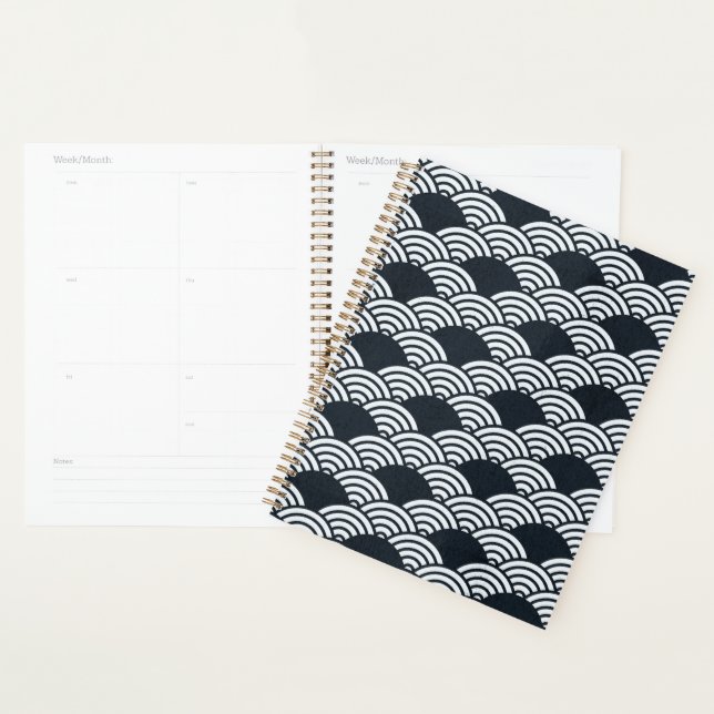 Navy blue and white Seigaiha waves pattern Planner (Display)