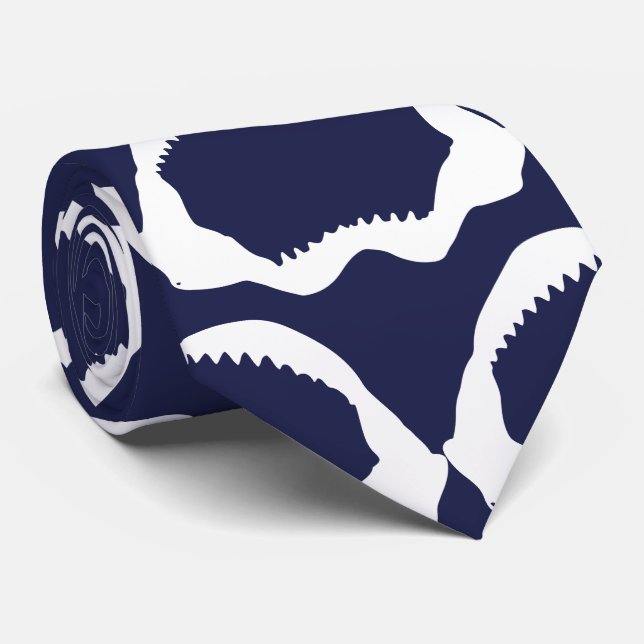 Navy Blue and White Shark Jaw Skeleton Tie (Rolled)