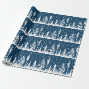 Navy Blue And White Snowy Winter Woodland Forest  Wrapping Paper