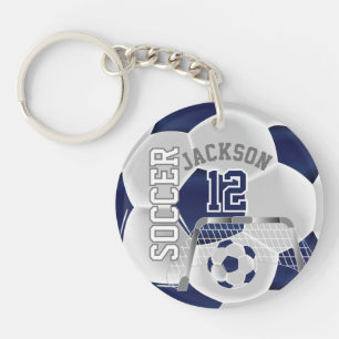 Navy Blue and White Soccer ⚽ Ball   Key Ring