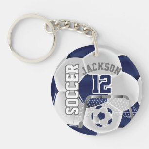 Navy Blue and White Soccer ⚽ Ball   Key Ring