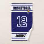 Navy Blue and White Sport 🏀 Basketball Kitchen To Hand Towel<br><div class="desc">Hand Towel. Navy blue and white sport basketball ready for you to personalise. Makes a great gift for a basketball player. ⭐This Product is 100% Customisable. Graphics and/or text can be added, deleted, moved, resized, changed around, rotated, etc... ✔(just by clicking on the "EDIT DESIGN" area) ⭐99% of my designs...</div>
