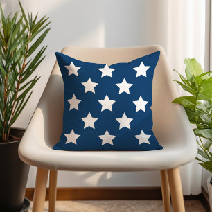 Navy Blue and White Star Pattern Patriotic Cushion