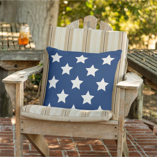 Navy Blue and White Star Pattern Patriotic Cushion (Chair)