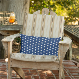 Navy Blue and White Star Pattern Patriotic Lumbar Cushion