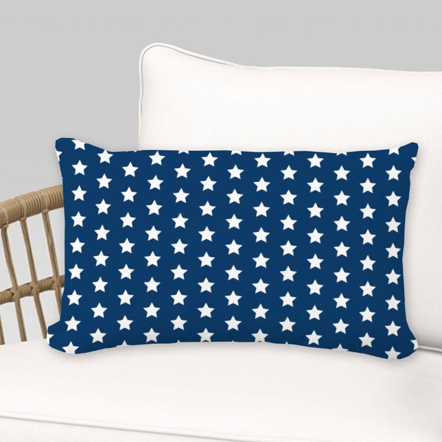 Navy Blue and White Star Pattern Patriotic Lumbar Cushion (Creator Uploaded)