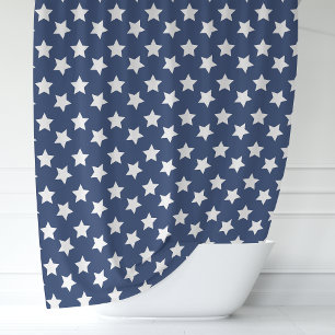 Navy Blue and White Stars Shower Curtain