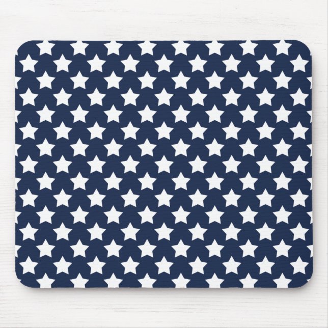 Navy Blue and White Stars, Starry Pattern Mouse Mat (Front)