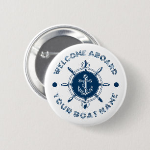 Navy blue and white steering white and boat anchor 6 cm round badge