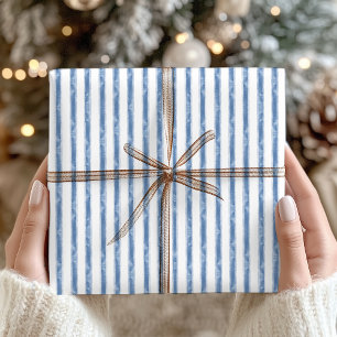 Navy Blue and White Stripe Coastal Christmas Wrapping Paper