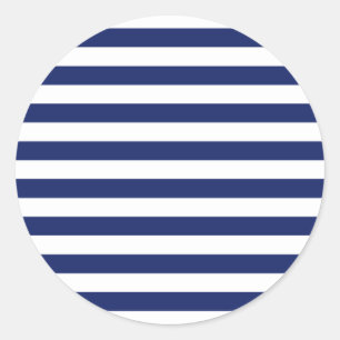Navy Blue and White Stripe Pattern Classic Round Sticker