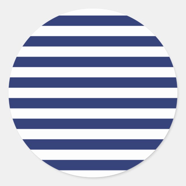 Navy Blue and White Stripe Pattern Classic Round Sticker (Front)
