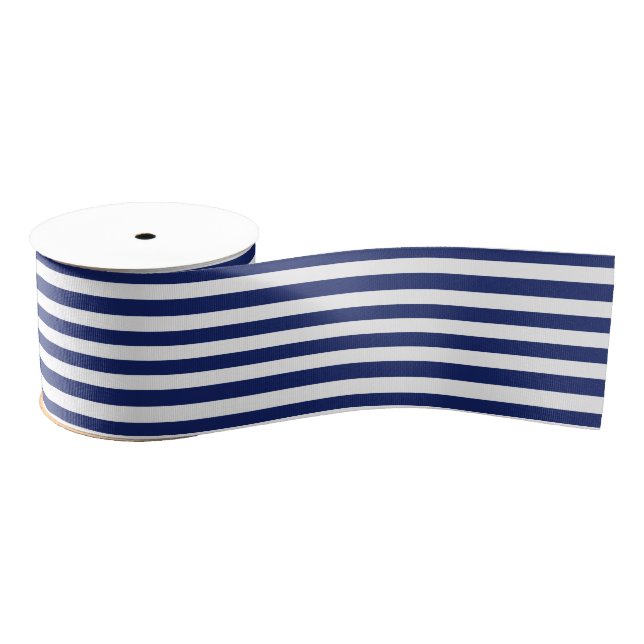 Navy Blue and White Stripe Pattern Grosgrain Ribbon (Spool)