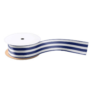 Navy Blue and White Stripe Pattern Satin Ribbon