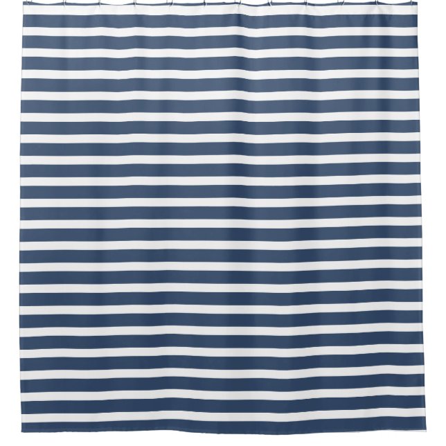Navy Blue and White Stripe Shower Curtain (Front)