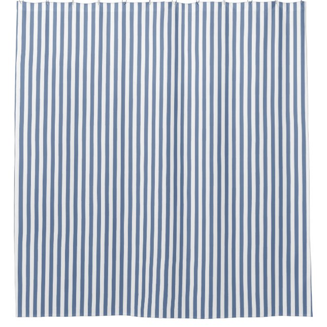 Navy Blue and White stripe Shower Curtain (Front)