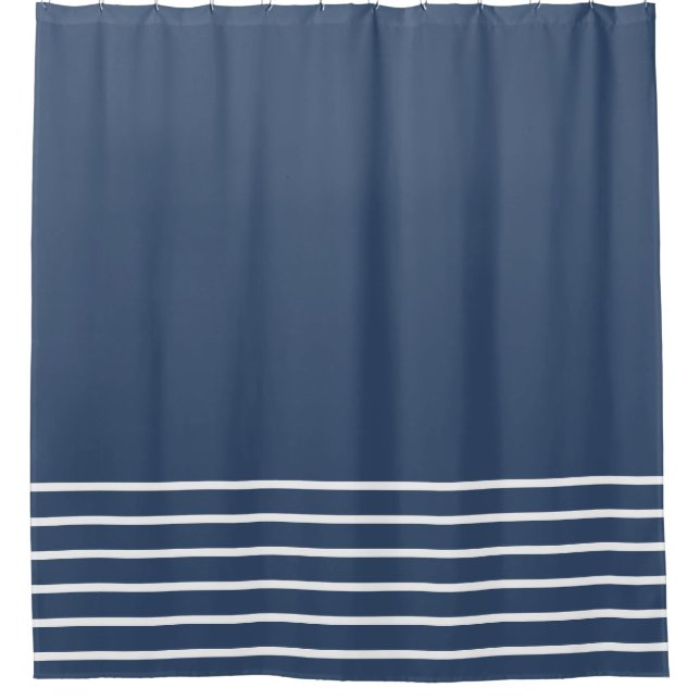 Navy Blue and White Stripe Shower Curtain (Front)