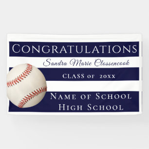 Navy Blue and White Striped Baseball graduate  Banner