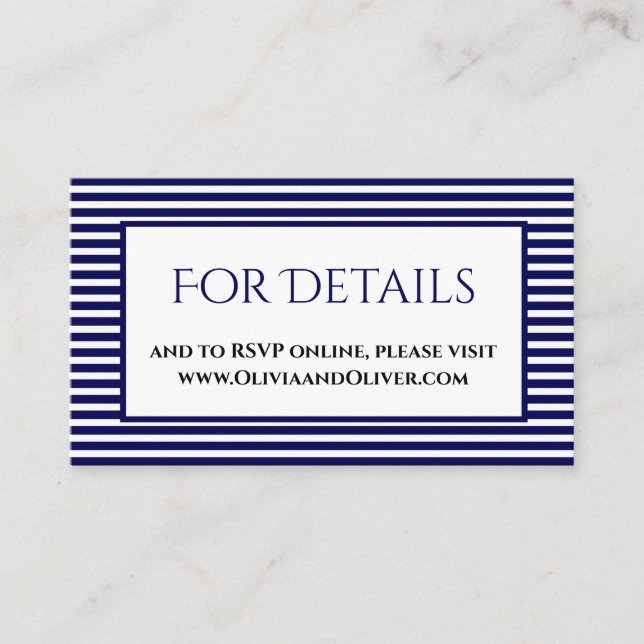 Navy Blue and White Striped Details Enclosure Card (Front)