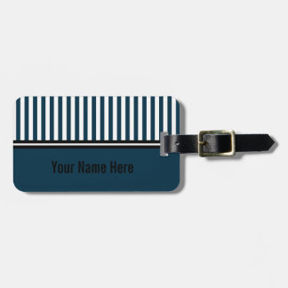 Navy Blue and White Striped Luggage Tag