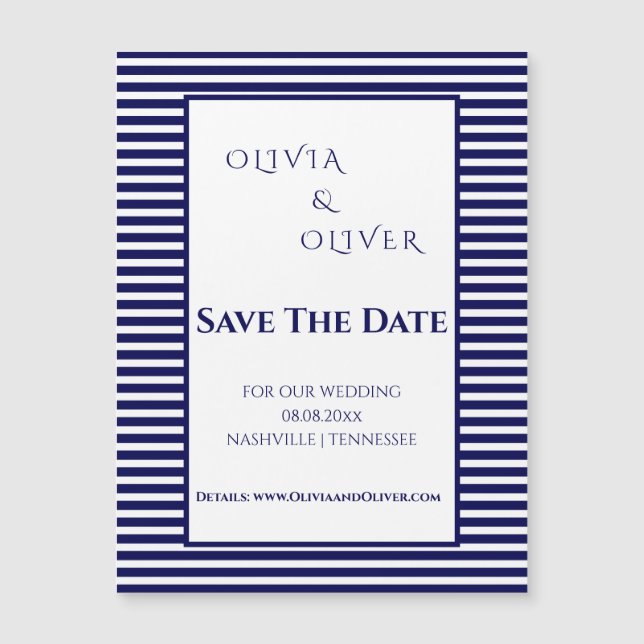 Navy Blue and White Striped Magnetic Card (Front)